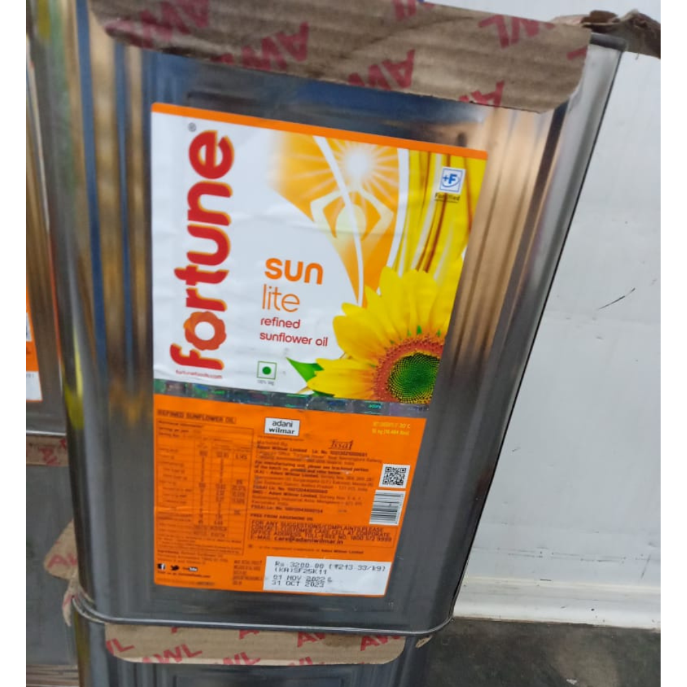 Fortune Sunlite Refined Sunflower Oil (Suryamukhi Tel) 15kg Tin